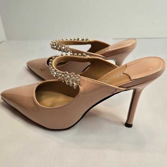 MIRAAZZURRA Women Rhinestone Strappy Pointed Toe Stiletto Sz 7.5 Nude - Picture 7 of 9
